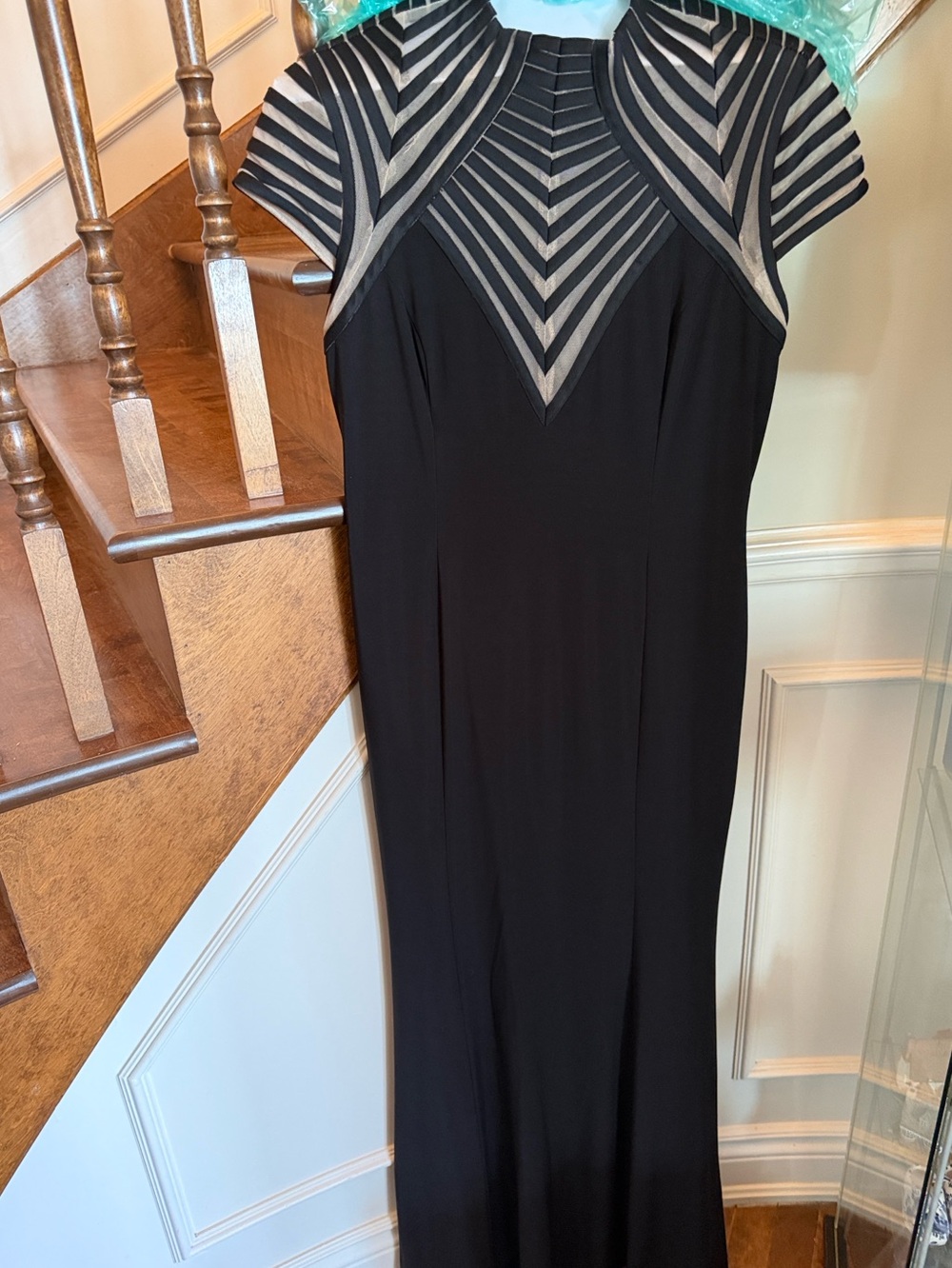 Unique Black Mesh-Panel Evening Dress